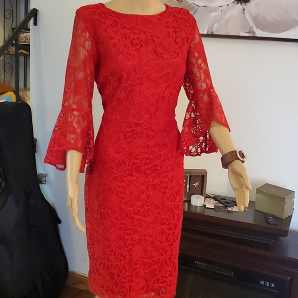 Gabby Skye size 10 Red Lace Dress, Knee-length - Picture 1 of 4